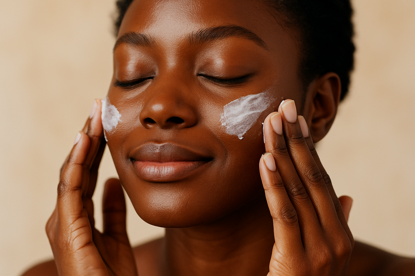 moisturizer on skin of dark skinned woman