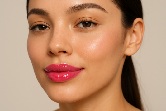 lip gloss model with pink lip gloss on
